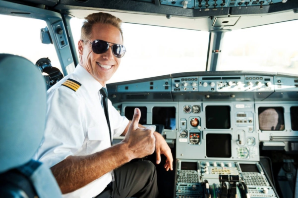 Airplane Captain in the cockpit